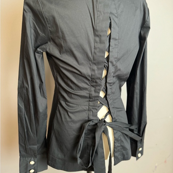 Venus black tie back pearl button down blouse - Picture 13 of 14